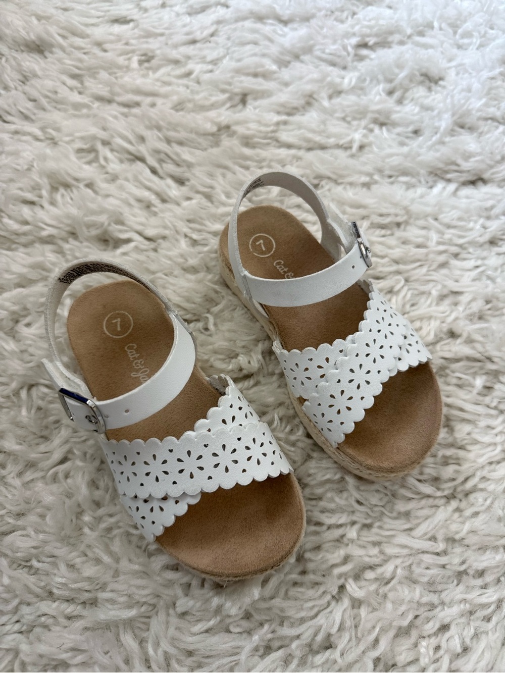 Cat & Jack White Girls' Floral Laser-Cut Buckle Sandals